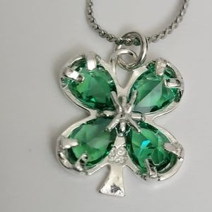 Sterling Silver Encassed Glass Four-Leaf Clover on 18k Gold Plated Necklace
